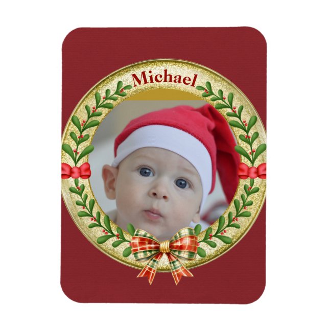 Ímã Moldura de Imagem Personalizada e Coroa de Natal  (Vertical)