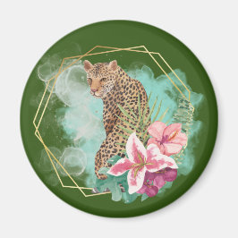 Imã Moldura de leopardo e tropical em aquarela