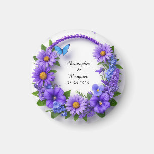 Imã Moldura Floral de Casamento com Flores Coloridas