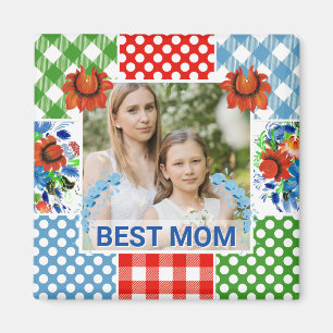Imã Moldura Floral e Xadrez Dia das Mães