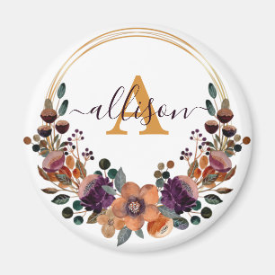 Imã Moldura floral em burgundy e dourado personalizada