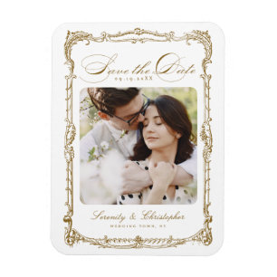 Ímã Moldura Vintage Dourada Casamento Foto Script Clás