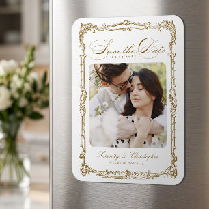 Ímã Moldura Vintage Dourada Casamento Foto Script Clás