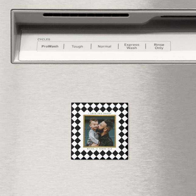 Imã Moldura Xadrez Preto e Branco com Texto (In Situ (Dishwasher))