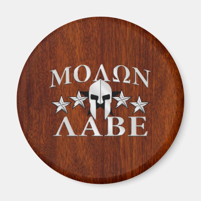 Imã Molon Labe Spartan Helmet 5 estrelas Estilo Mahoga (Frente)