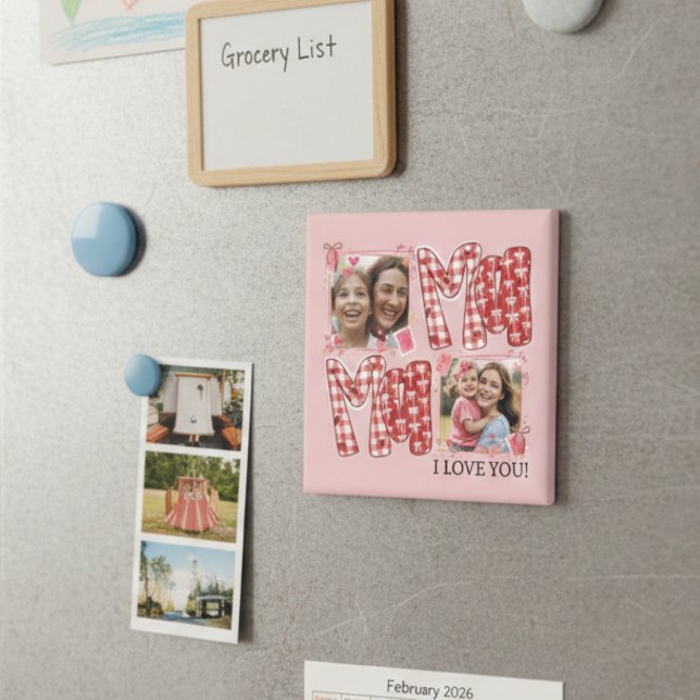 Imã Mom and Child Valentine Pink Red Plaid Hearts (Criador carregado)