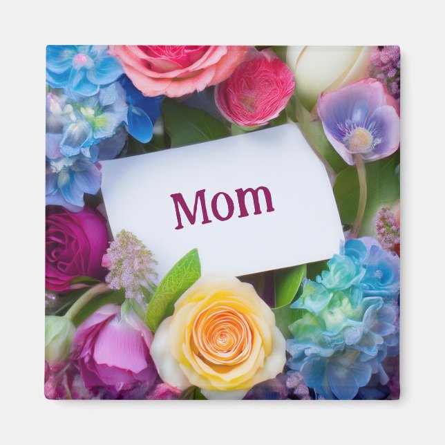 Imã MOM or Custom Name Surrounded by Flowers (Frente)