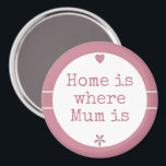 Imã Mom pink with flower and home quote<br><div class="desc">Magnet gift / Home is where Mum is

A little magnet gift for Mum/Mom. The words can be changed,  so a gift for anyone or occasion.
Pink with a flower and heart.
Home is where mom is</div>