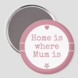 Imã Mom pink with flower and home quote<br><div class="desc">Magnet gift / Home is where Mum is

A little magnet gift for Mum/Mom. The words can be changed,  so a gift for anyone or occasion.
Pink with a flower and heart.
Home is where mom is</div>