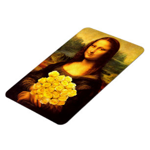 Ímã Mona Lisa Com Buquê De Rosas Amarelas