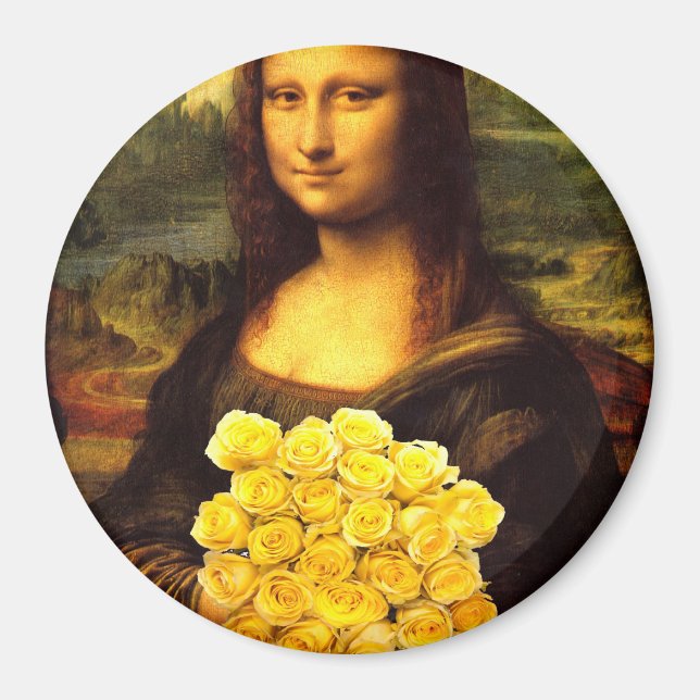 Imã Mona Lisa Com Buquê De Rosas Amarelas (Frente)