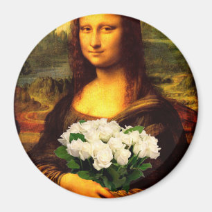 Imã Mona Lisa Com Buquê De Rosas Brancas