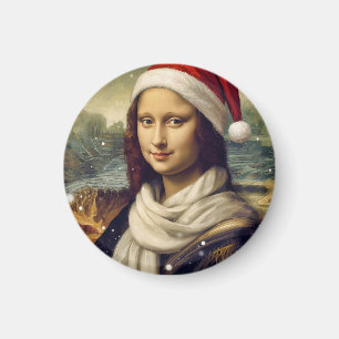 Imã Mona Lisa com um chapéu de Papai Noel -festivo