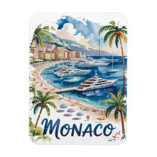 Ímã Monaco em Aquarela Vintage Retro Riviera Francesa