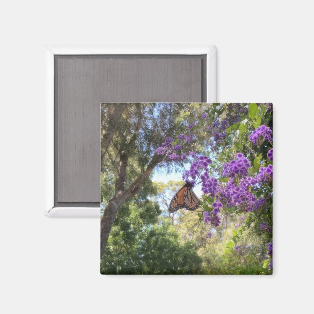 Imã Monarch Butterfly on Purple Flowers (Front/Back)