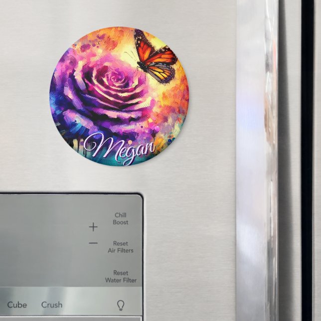 Imã Monarch Butterfly on Rose at Sunset Personalized (In Situ (Fridge))