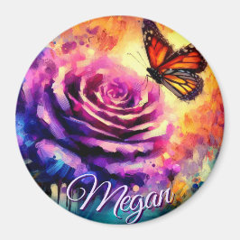 Imã Monarch Butterfly on Rose at Sunset Personalized