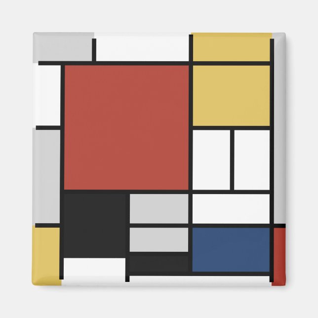 Imã Mondrian Painting Red Plane Yellow Black Cinza Blu (Frente)