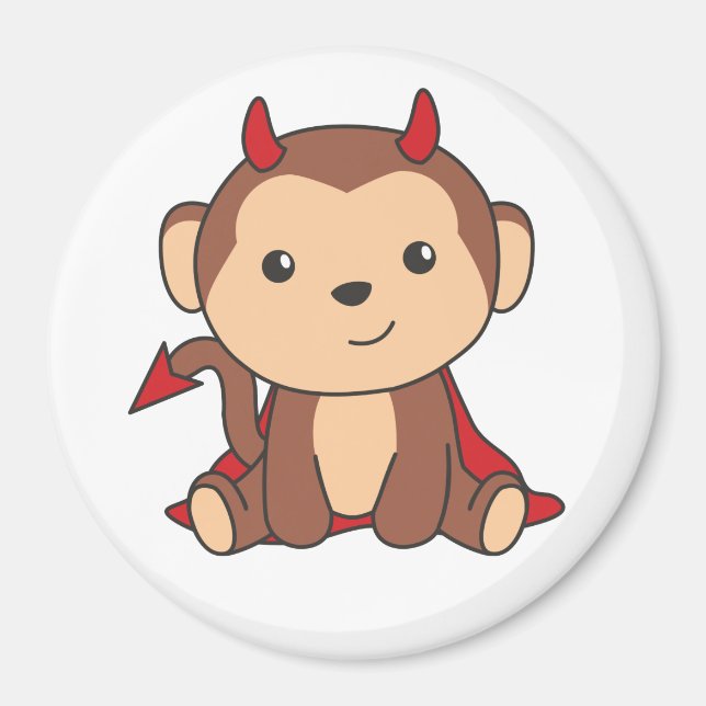 Imã Monkey Halloween Cute Devil Kids Witume (Frente)
