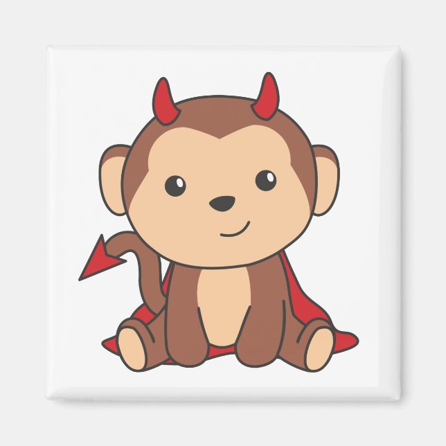 Imã Monkey Halloween Cute Devil Kids Witume (Frente)