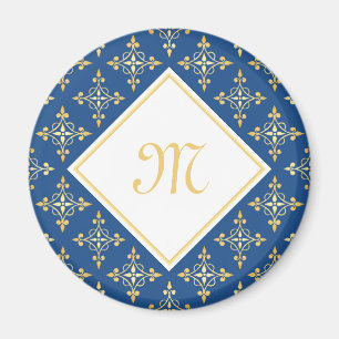 Imã Monograma Azul e Dourado Quatre Floral