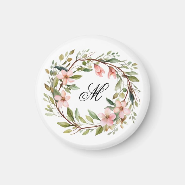 Imã Monograma Bonito Pau e Flores Selvagens (Frente)