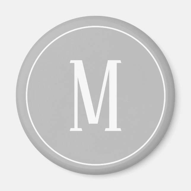 Imã Monograma Branco sobre Magneta redonda de Cinza (Frente)