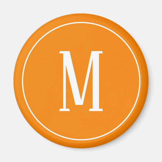 Imã Monograma Branco sobre Magnetos redondos laranja (Frente)