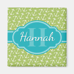 Imã Monograma branco verde da cerceta do teste padrão