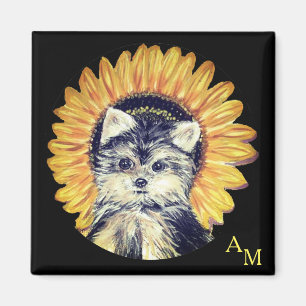 Imã Monograma, cachorro de Yorkshire & Girassol em Pre
