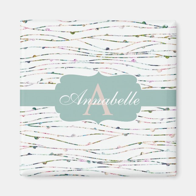 Imã Monograma Chic de Algodão das Ramificações de Peac (Frente)