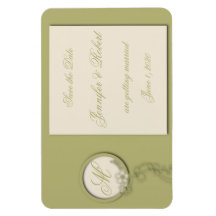 Monograma circular verde e Creme Salvar data