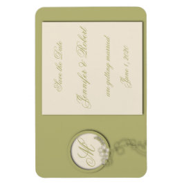 Ímã Monograma circular verde e Creme Salvar data