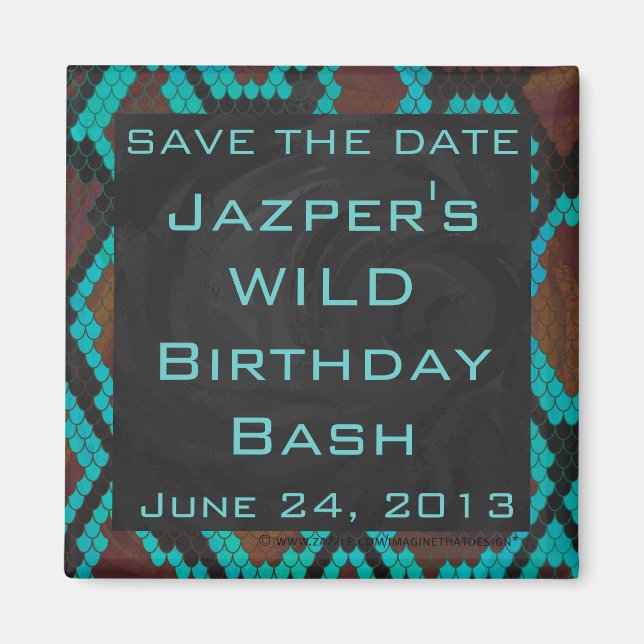 Imã Monograma Cobra Marrom e Estampa Azul Verde (Frente)