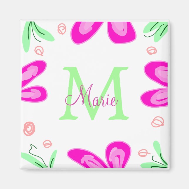 Imã Monograma cor-de-rosa, acrescentar o nome da letra (Frente)