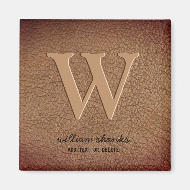 Imã Monograma couro marrom rústico preto dourado elega (Frente)