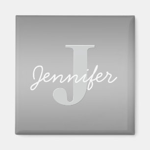 Imã Monograma Cursivo e Cinza Branco   Cores editáveis