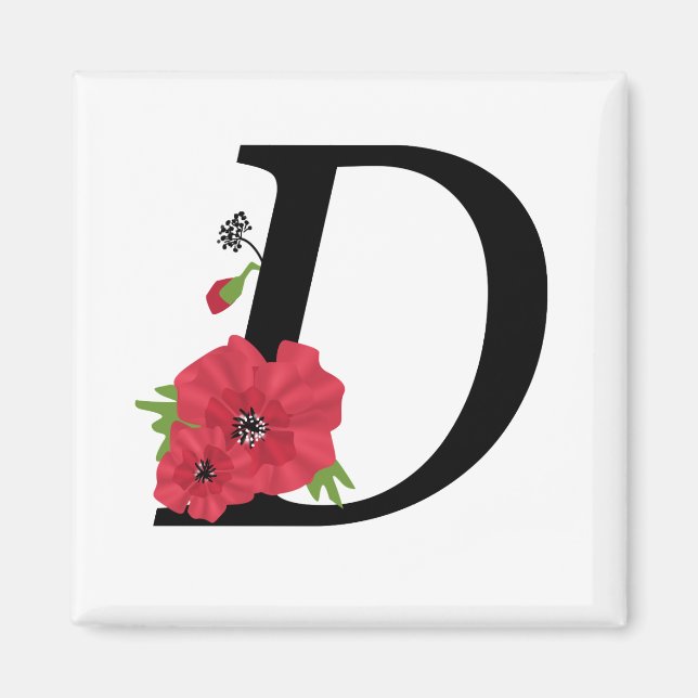 Imã Monograma D, letra D, flores, monograma, monograma (Frente)