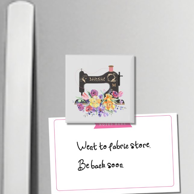 Imã Monograma da Máquina de Serradura Vintage Floral (Criador carregado)