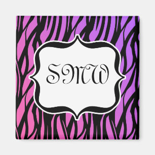 Imã Monograma das tiras de zebra rosa/roxo quente