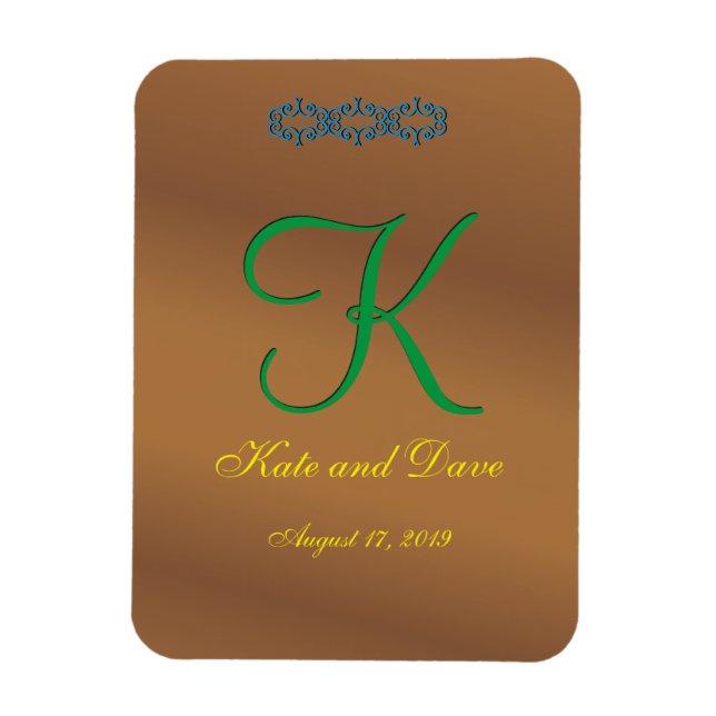 Ímã Monograma de bronze da noz-pecã 3d de Brown (Vertical)