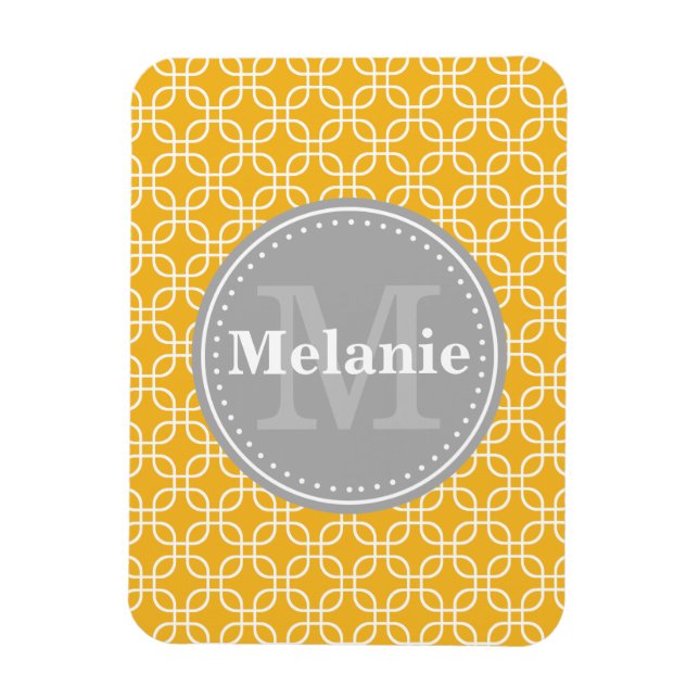 Ímã Monograma de Cinzas de Padrões Modernos Amarelos (Vertical)