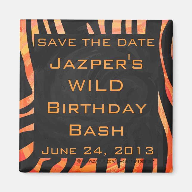 Imã Monograma de Laranja e Zebra Negra (Frente)