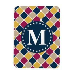 Ímã Monograma de Latice do Marinho Fuchsia