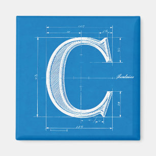 Imã Monograma de Letra C em Blueprint