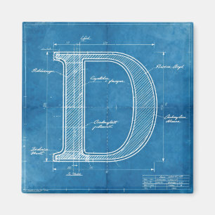 Imã Monograma de Letra D em Blueprint