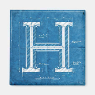 Imã Monograma de Letra H em Blueprint