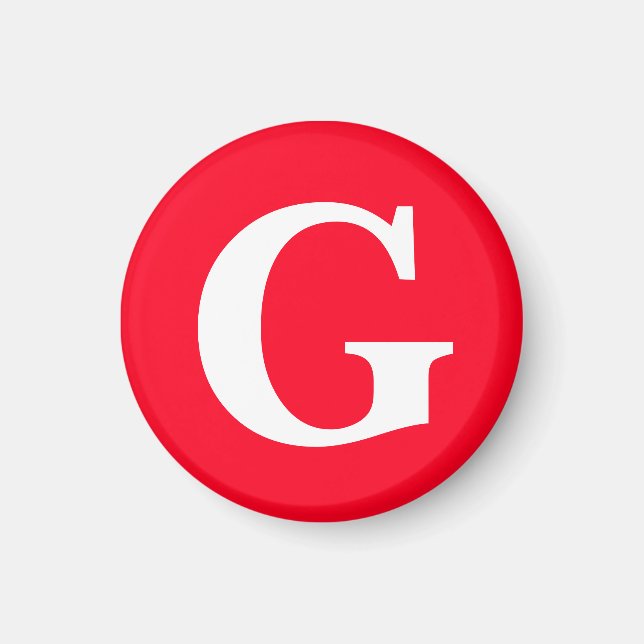 Imã Monograma de Letra Inicial Vermelho Branco Simples (Frente)