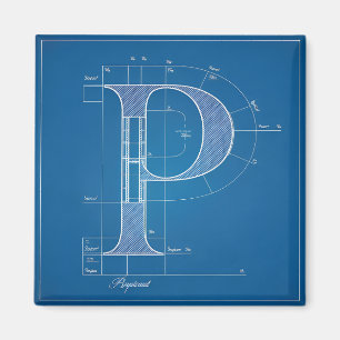 Imã Monograma de Letra P em Blueprint