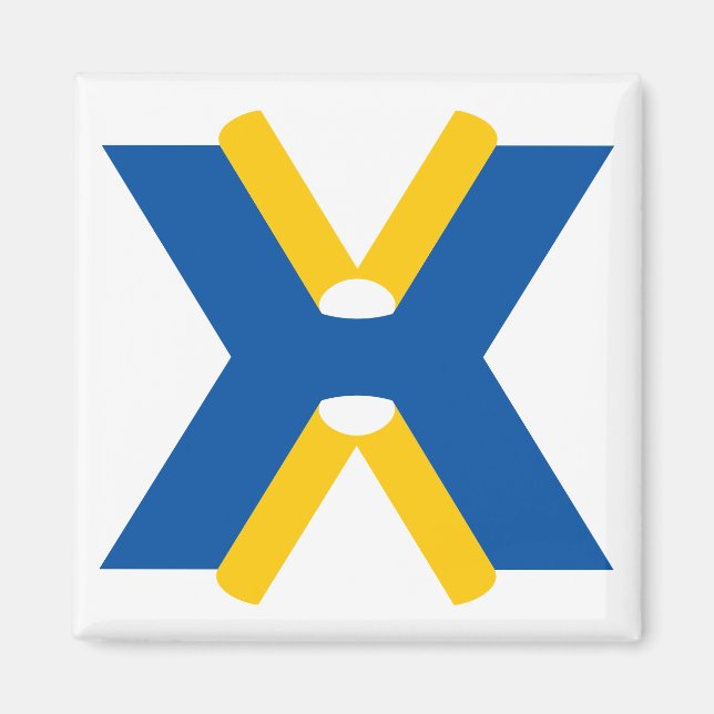 Imã Monograma de Letra X Azul e Amarelo (Frente)